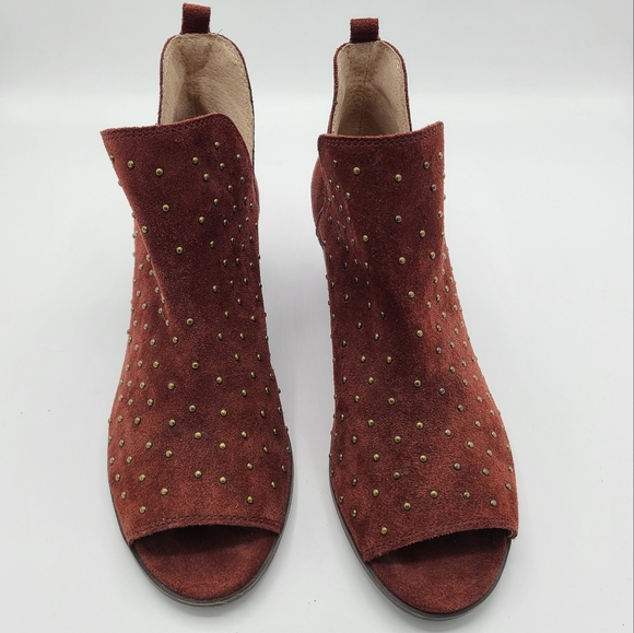 Lucky Brand Barlenna Suede Studded Peep Toe Ankle Bootie Boots - Picture 8 of 9